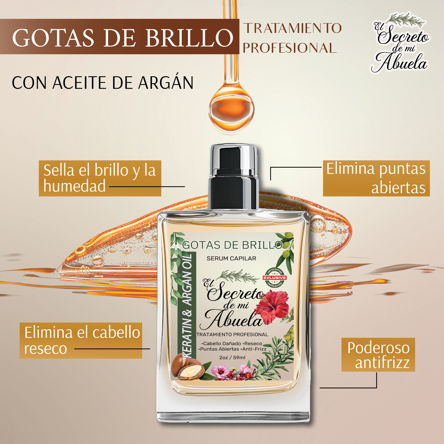 Gota de brillo anti frizz